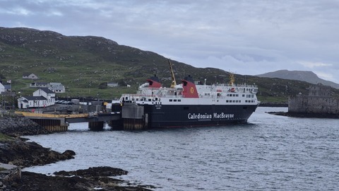 The  ferry from Oban docked at Castlebay for the night